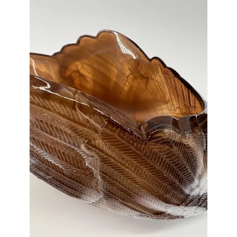 VTG Imperial Glass Carmel Slag Swirl Swan Trinket‎ Dish Holiday Thanksgiving MCM